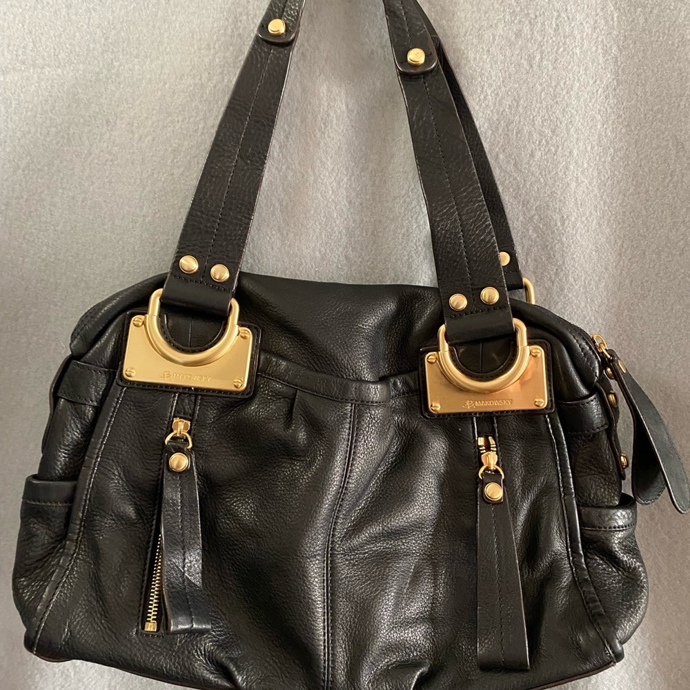 Black Leather Bag with Gold Accents
